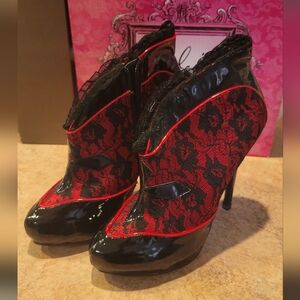 Ellie Twlight Red and Black Lace Women's Heels Booties 5 inch & 1 Inch Platform